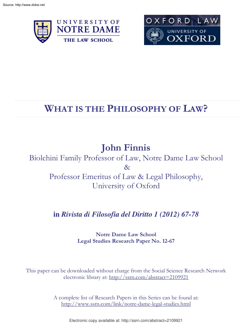 John Finnis - What is the Philosophy of Law