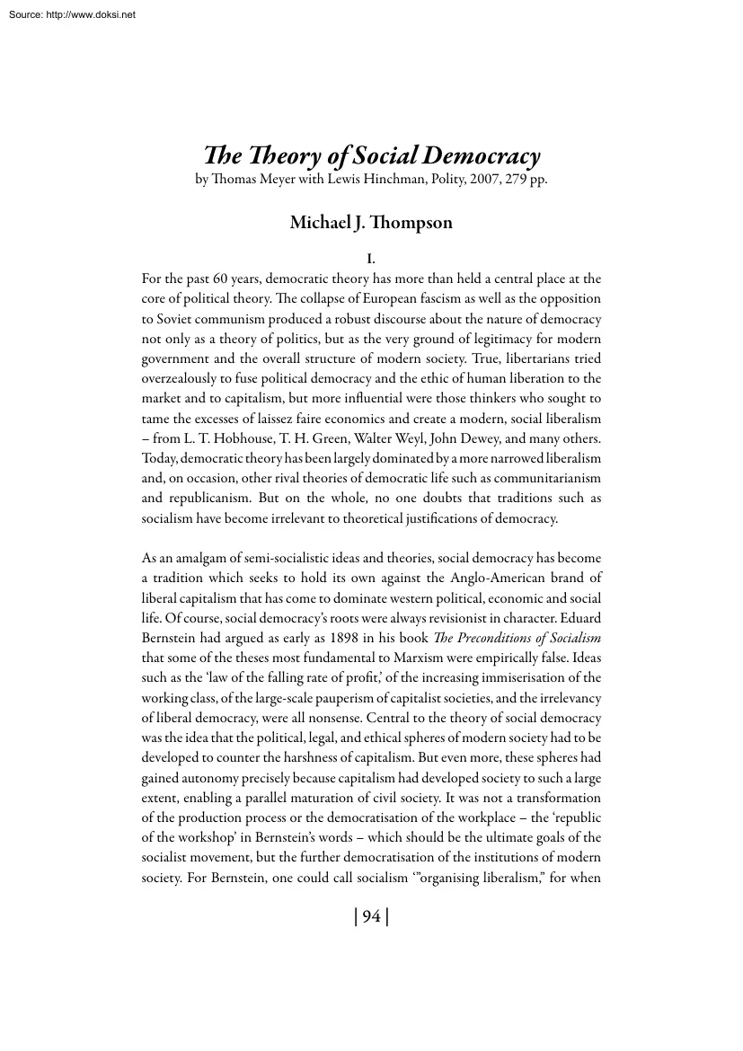 Meyer-Hinchman - The Theory of Social Democracy