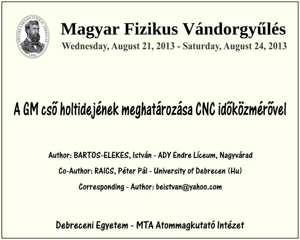 Bartos-Elekes István, Raics Péter Pál - A GM cső holtidejének meghatározása CNC