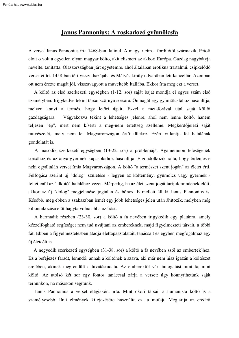 Janus Pannonius - A roskadozó gyümölcsfa