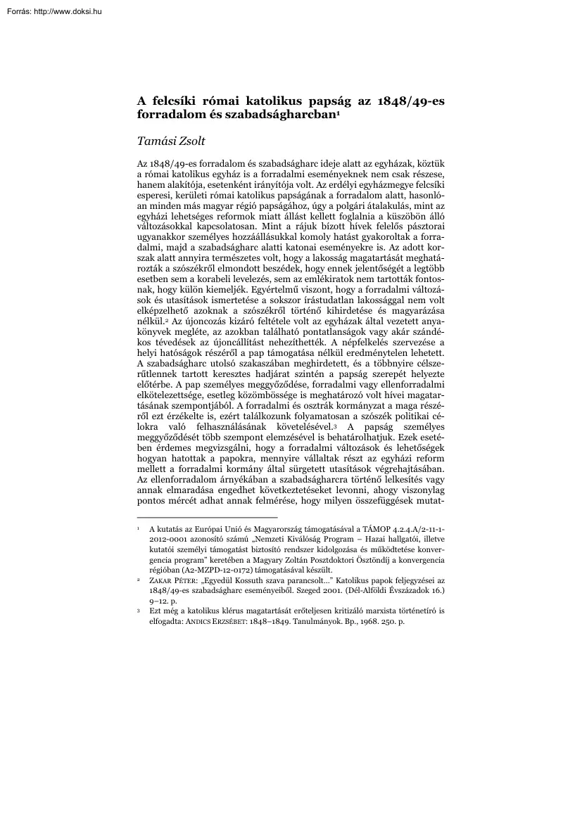 Tamási Zsolt - A felcsíki római katolikus papság az 1848-49-es forradalom és szabadságharcban