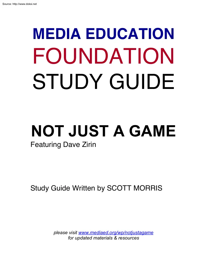 Scott Morris - Not Just a Game, Study Guide