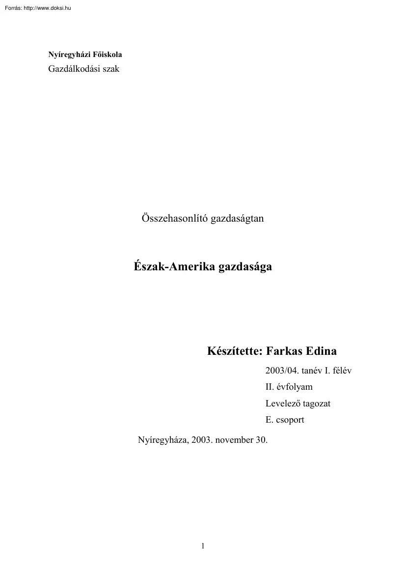Farkas Edina - Észak-Amerika gazdasága
