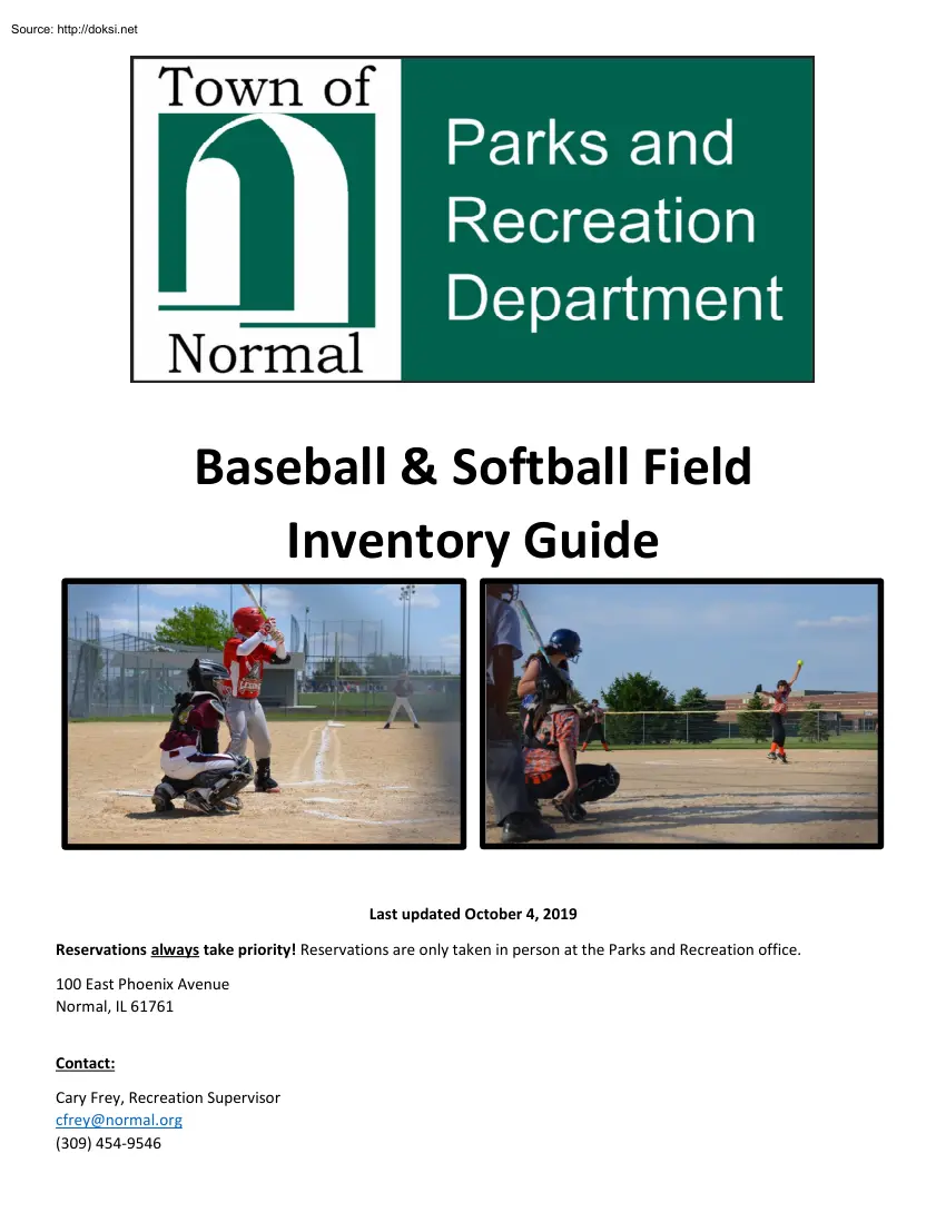 Baseball and Softball Field Inventory Guide