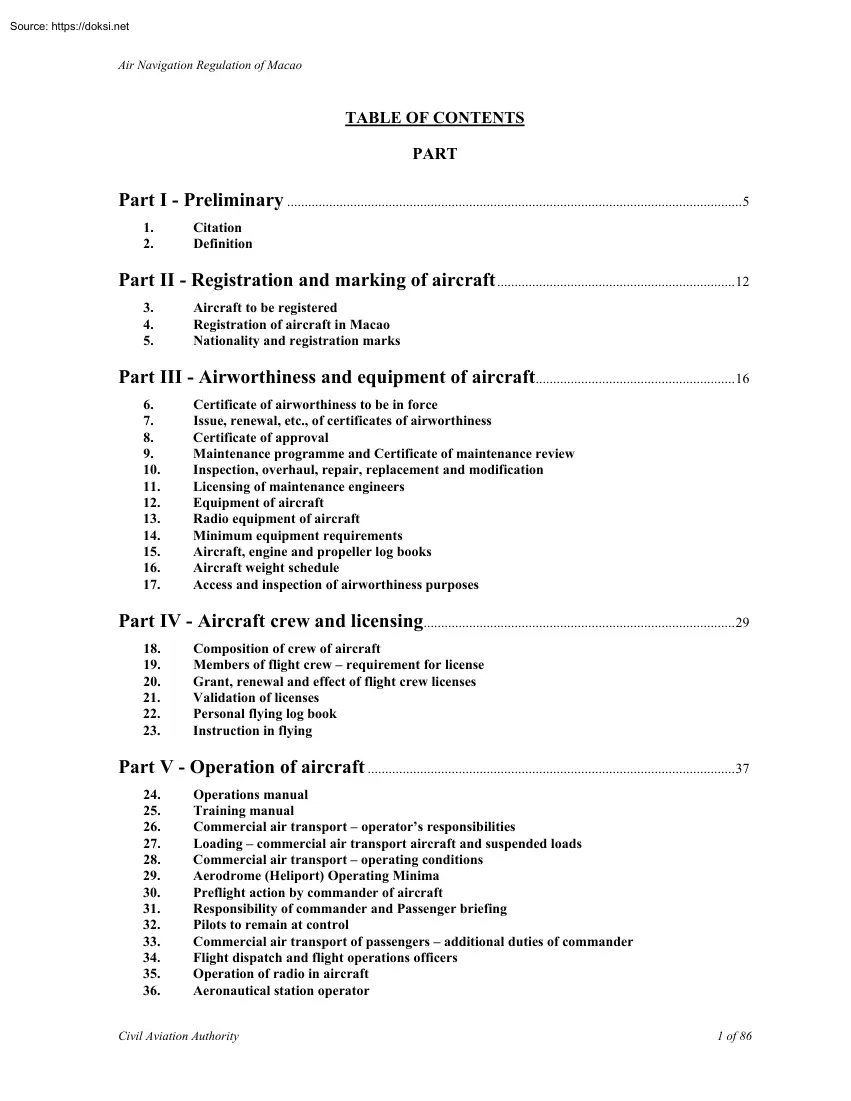 Air Navigation Regulation of Macao