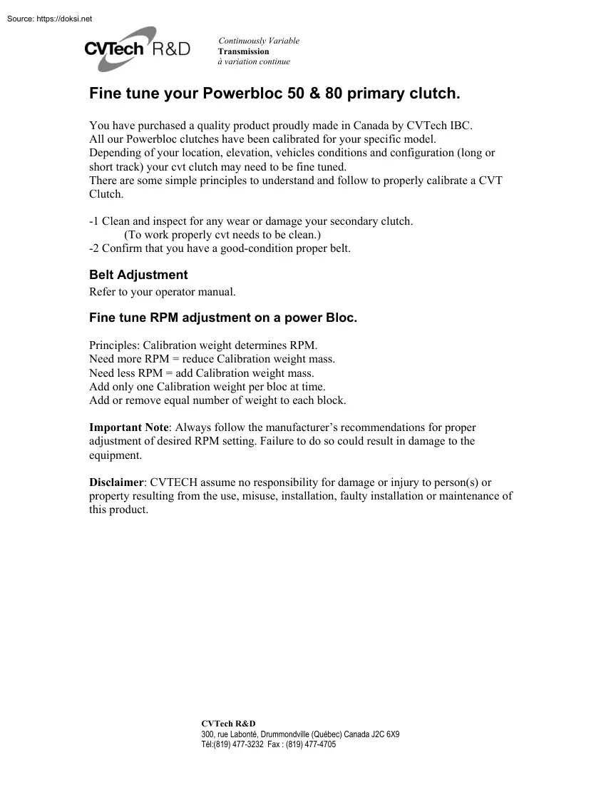 Fine Tune your Powerbloc 50 and 80 Primary Clutch