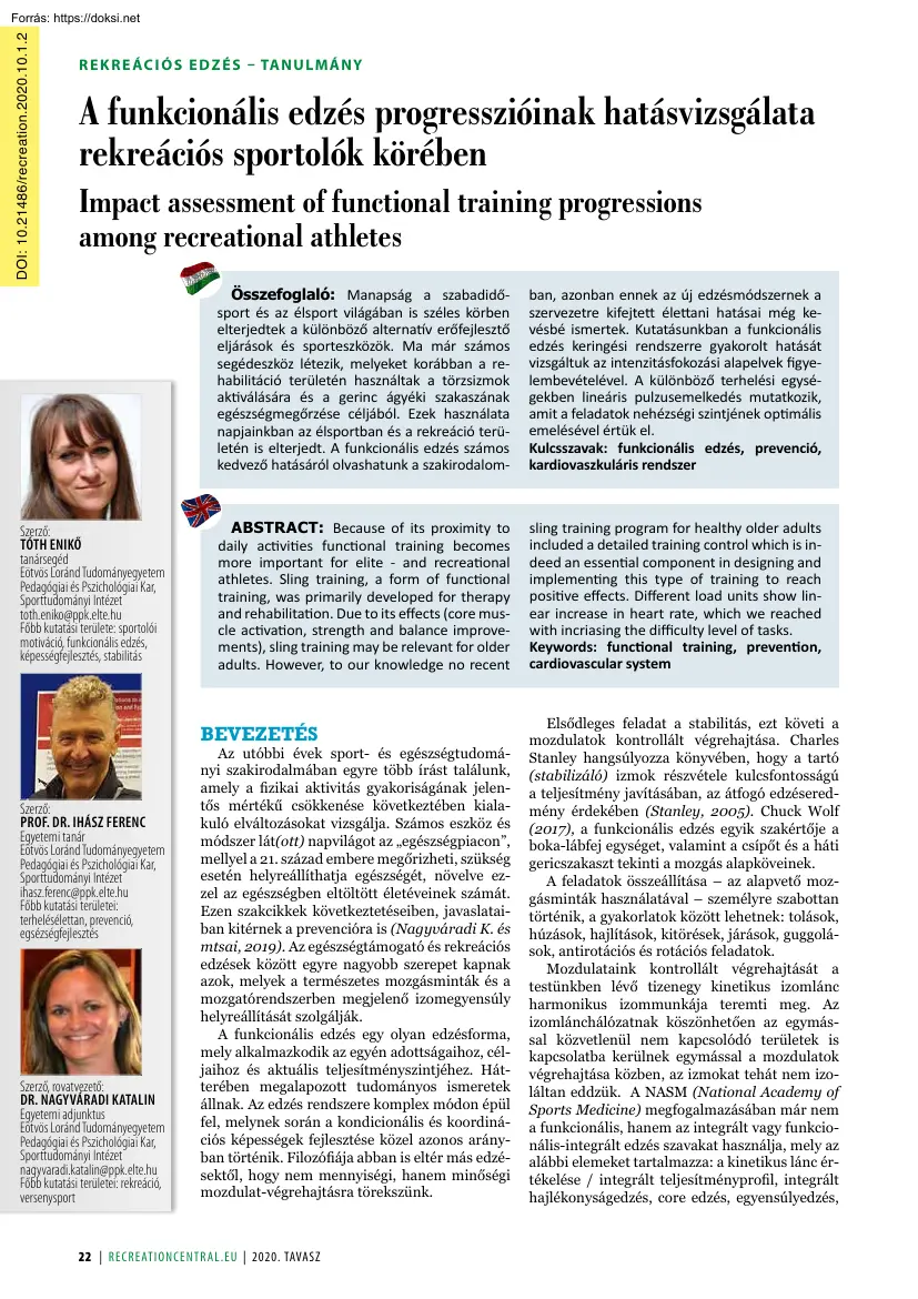 Tóth Enikő - A funkcionális edzés progresszióinak hatásvizsgálata rekreációs sportolók