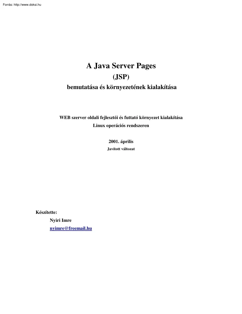 Nyiri Imre - A Java Server Pages bemutatása és környezetének kialakítása Linux rendszeren