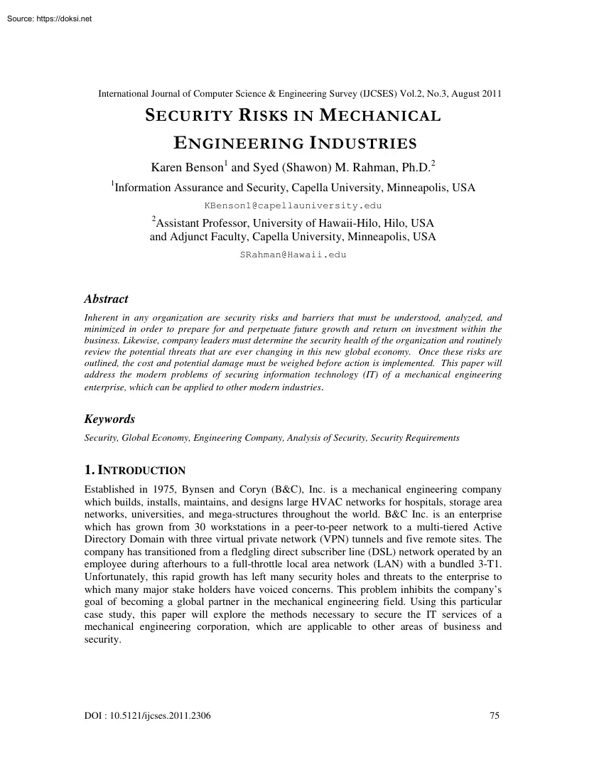 Benson-Rahman - Security Risks in Mechanical Engineering Industries