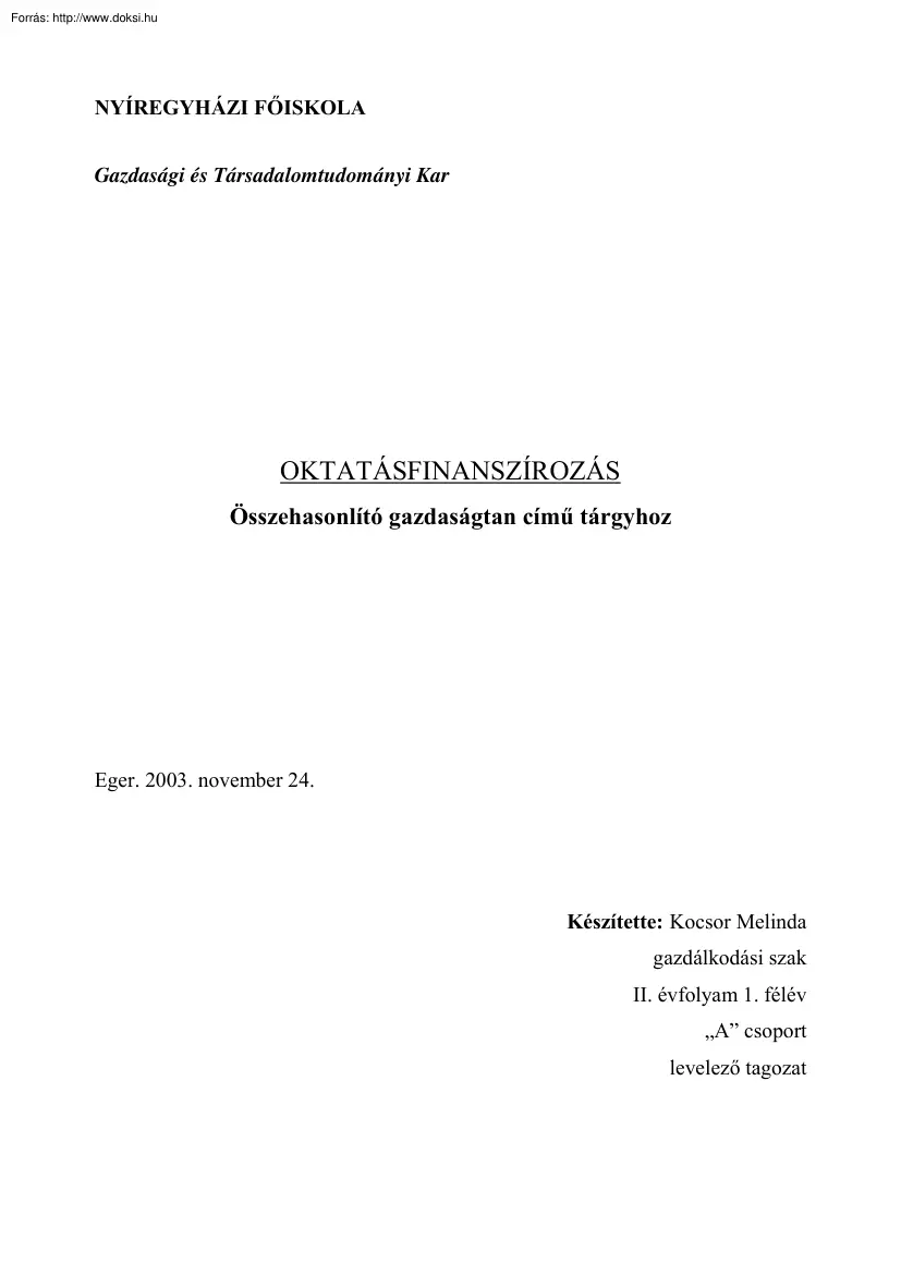 Kocsor Melinda - Oktatásfinanszírozás