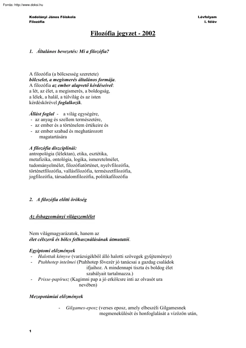 KJF Filozófia jegyzet, 2002