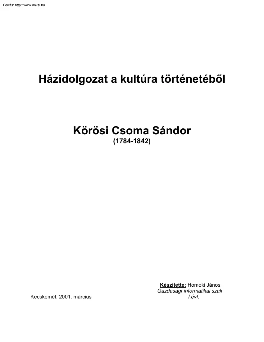 Homoki János - Körösi Csoma Sándor