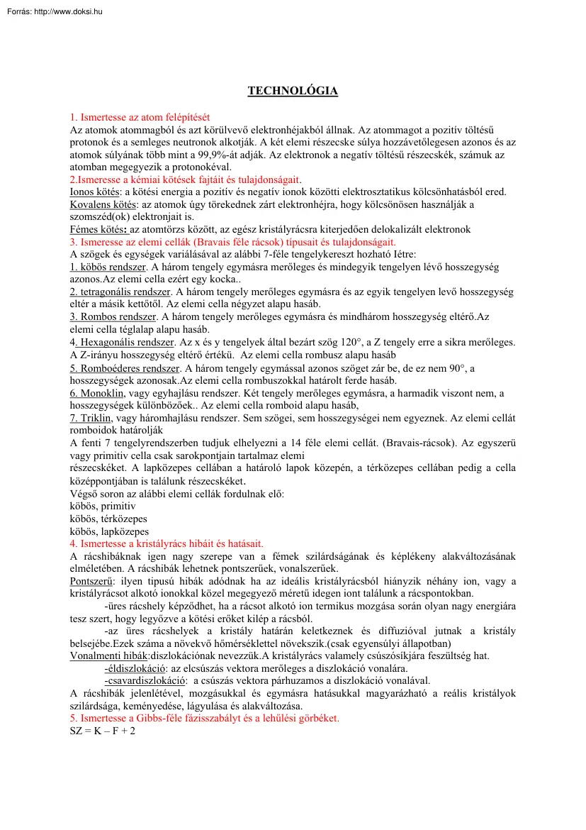 Anyagtechnológiai alapismeretek