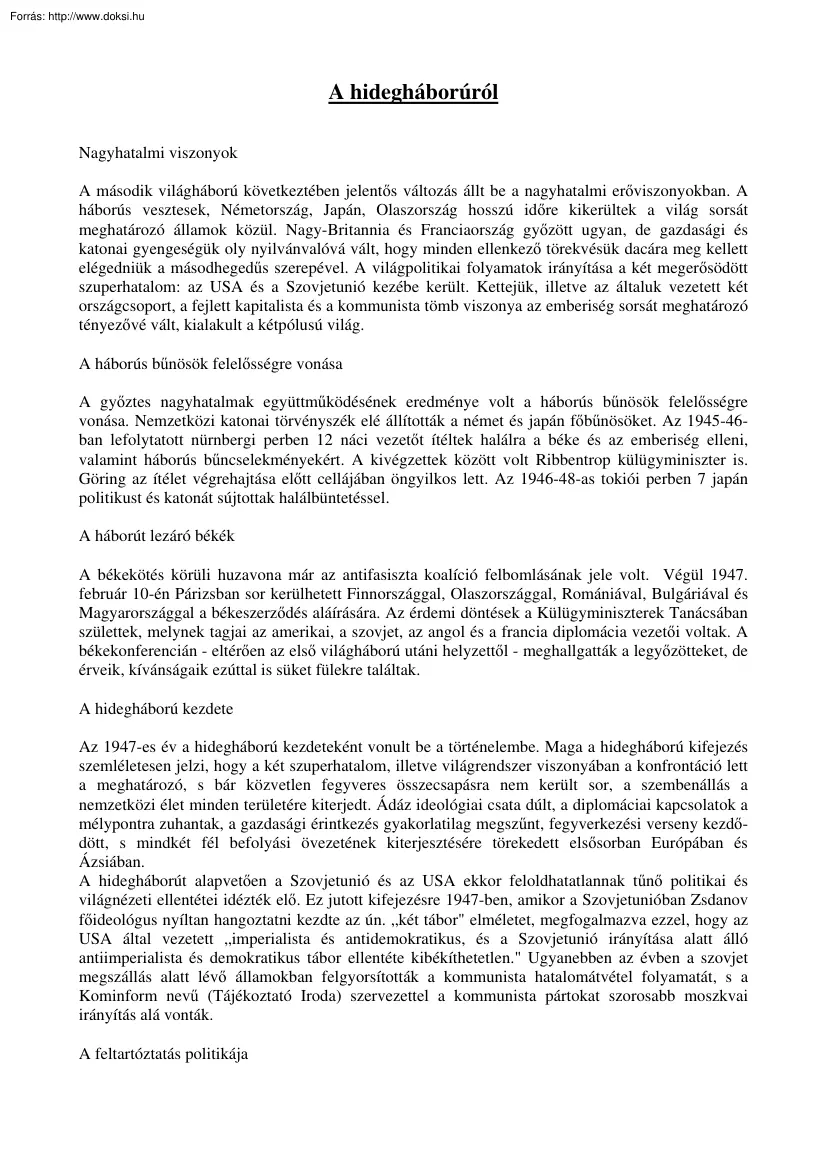 A hidegháborúról