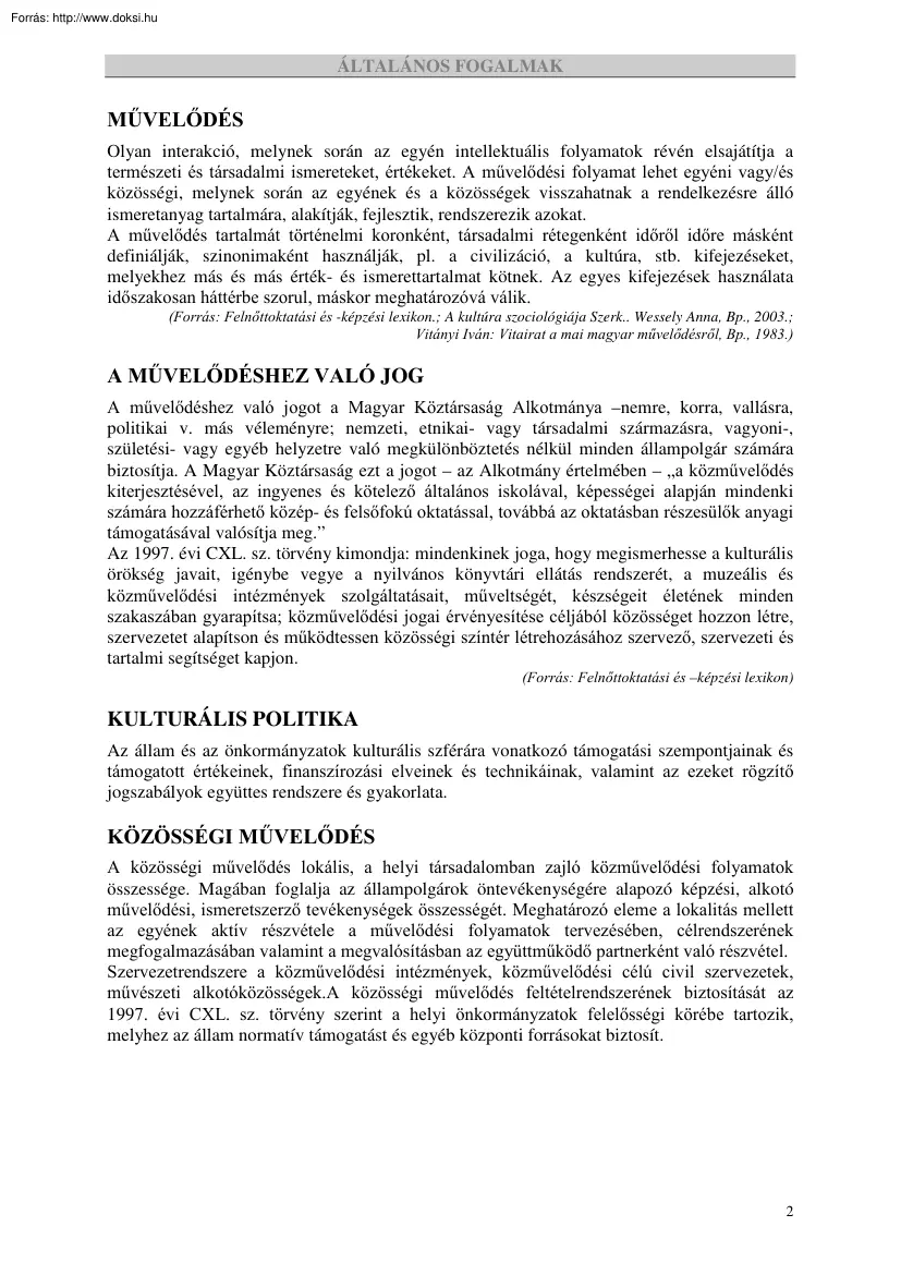 Művelődéstörténet általános fogalmak