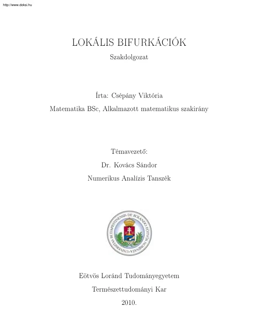 Csépány Viktória - Lokális bifurkációk