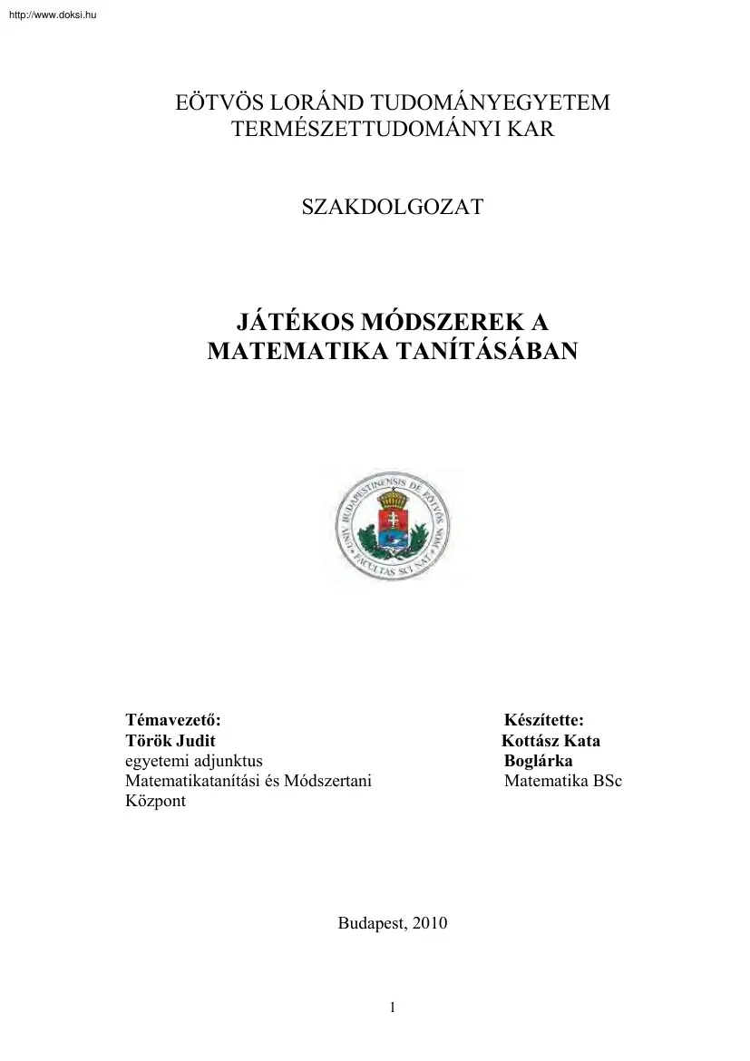 Kottász Kata Boglárka - Játékos módszerek a matematika tanításban