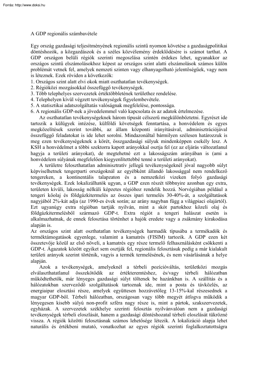 A GDP regionális számbavétele