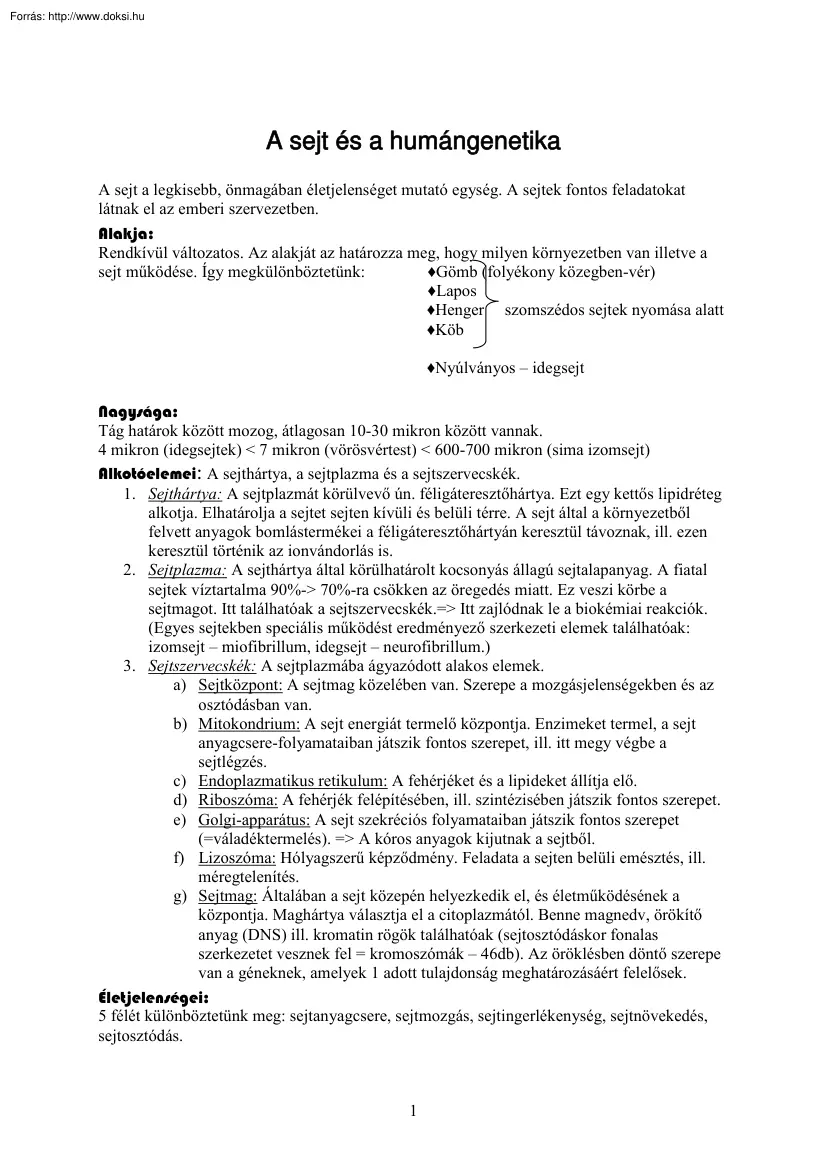 A sejt és a humángenetika