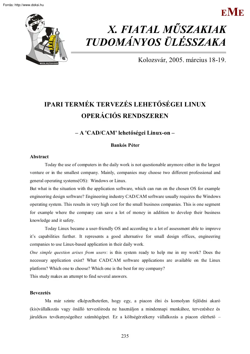 Bankós Péter - Ipari termék tervezés lehetőségei Linux operációs rendszeren
