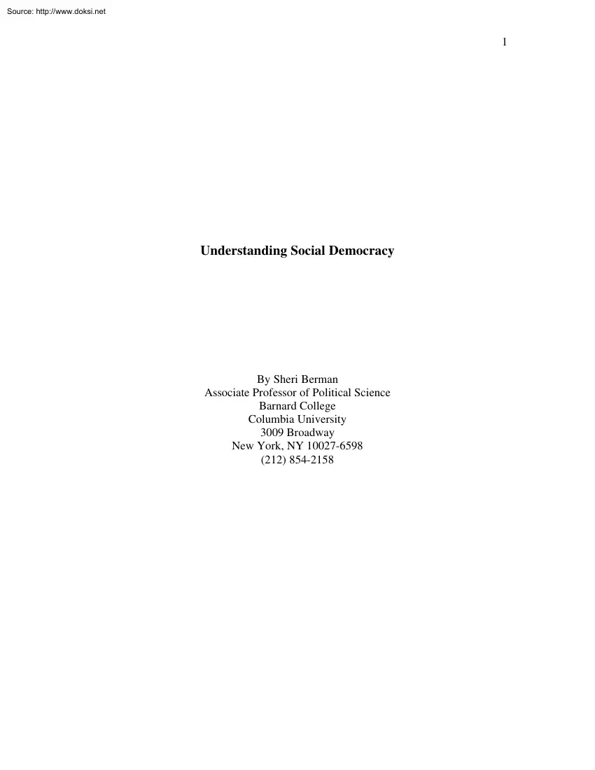 Sheri Berman - Understanding Social Democracy