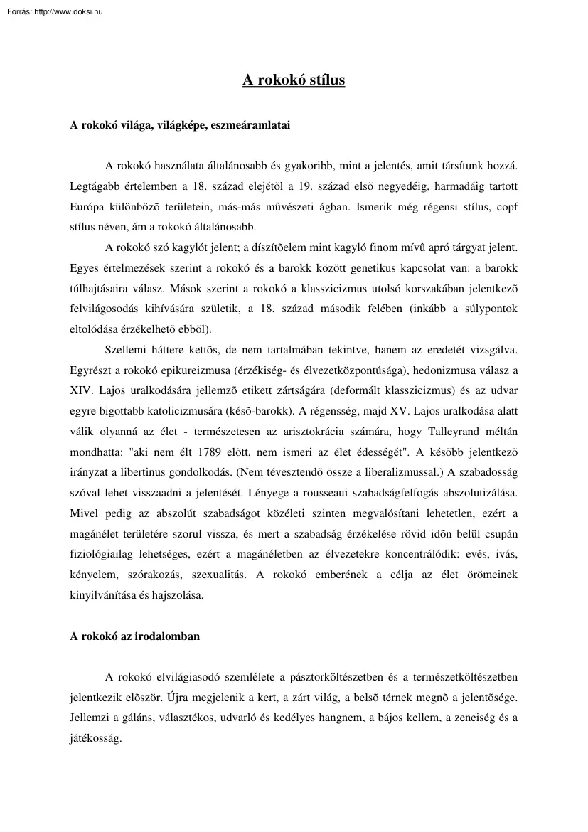 A rokokó stílus