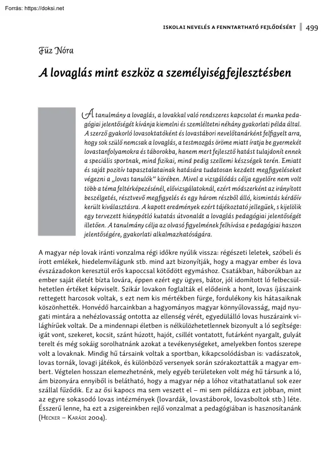 Fűz Nóra - A lovaglás mint eszköz a személyiségfejlesztésben