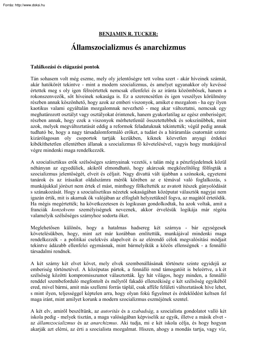 Benjamin R. Tucker - Államszocializmus és anarchizmus