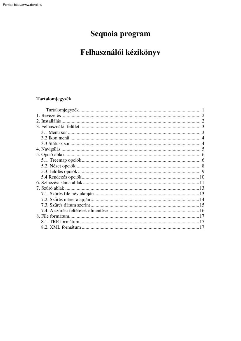 Sequoia program, felhasználói kézikönyv
