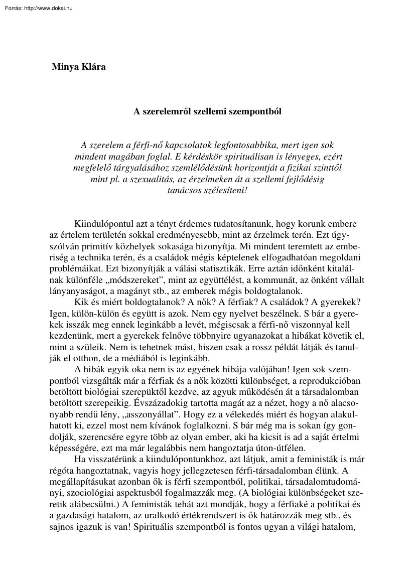 Minya Klára - A szerelemről szellemi szempontból