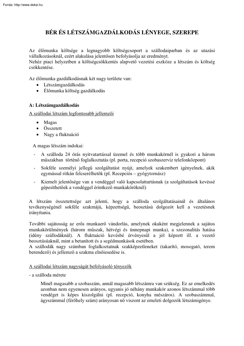 Bér és létszámgazdálkodás