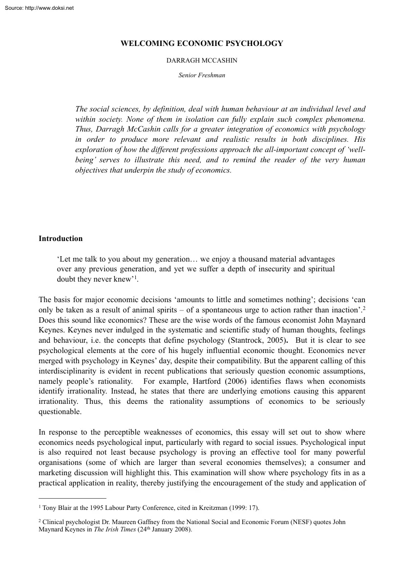Darragh Mccashin - Welcoming Economic Psychology