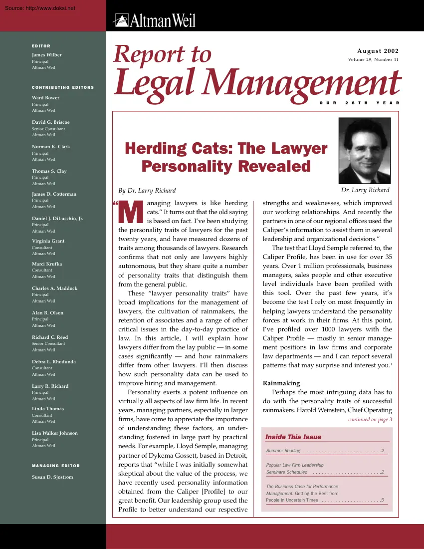 Dr. Larry Richard - Herding Cats, The Lawyer Personality Revealed