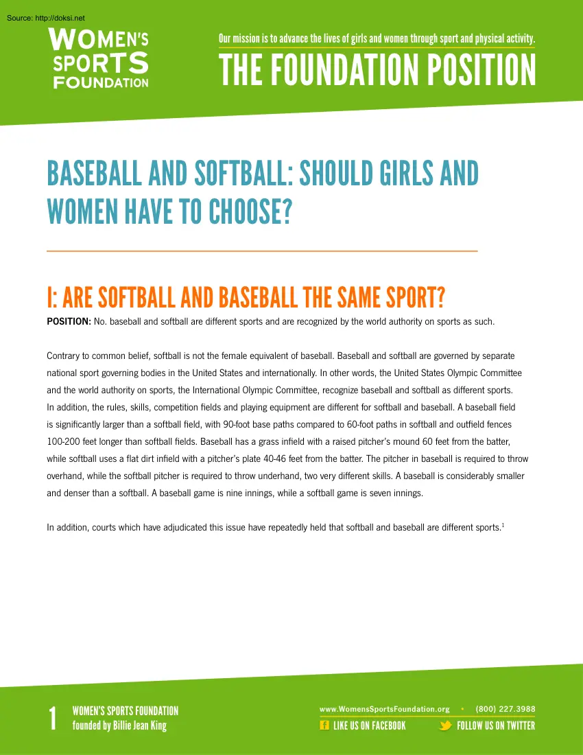 Baseball and Softball, Should Girls and Women have to Choose