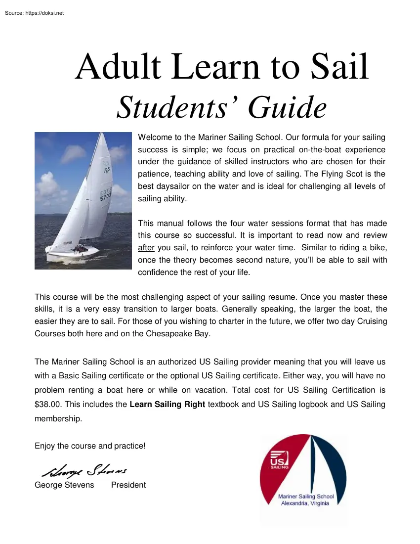 Adult Learn to Sail, Students Guide