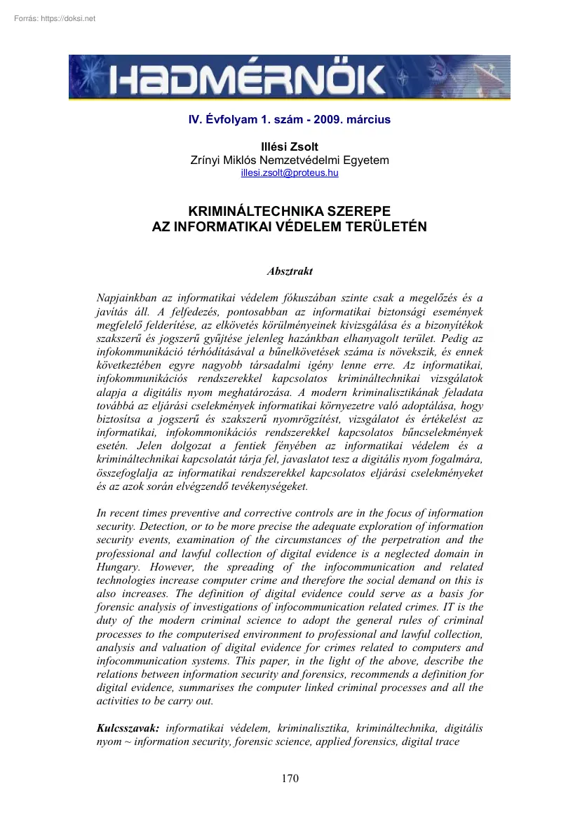 Illési Zsolt - Krimináltechnika szerepe az informatikai védelem területén