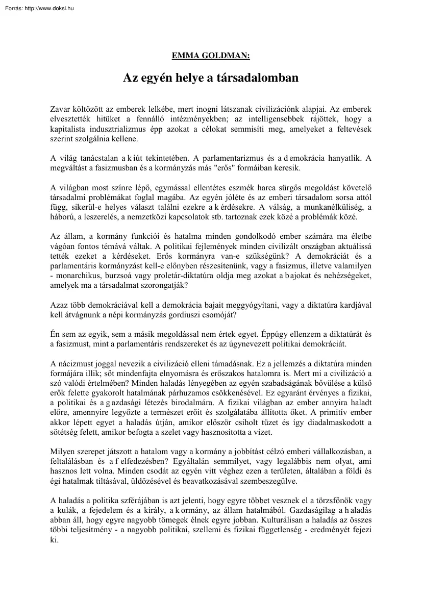Emma Goldman - Az egyén helye a társadalomban