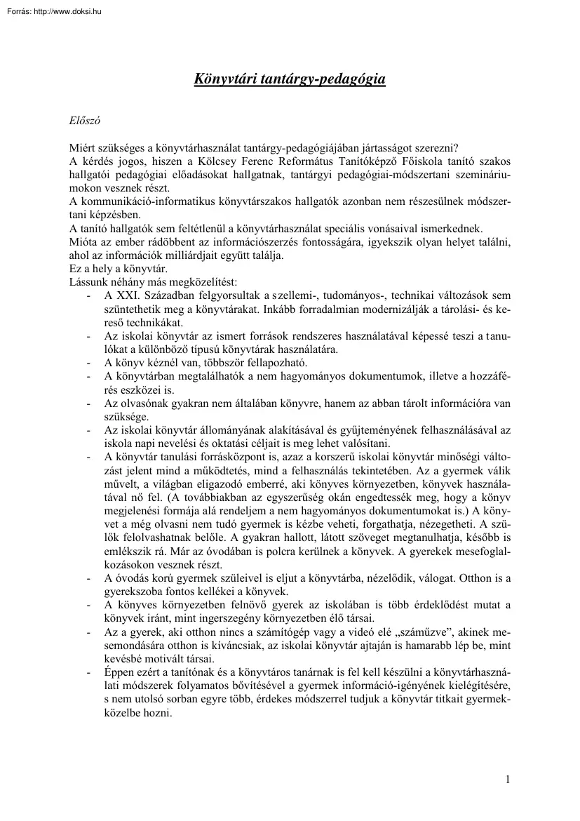 Könyvtári tantárgy-pedagógia