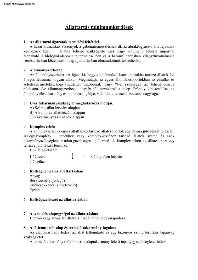 Állattartás minimumkérdések