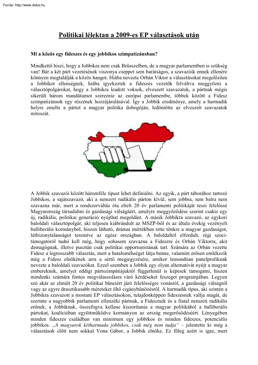 Politikai lélektan a 2009-es EP választások után