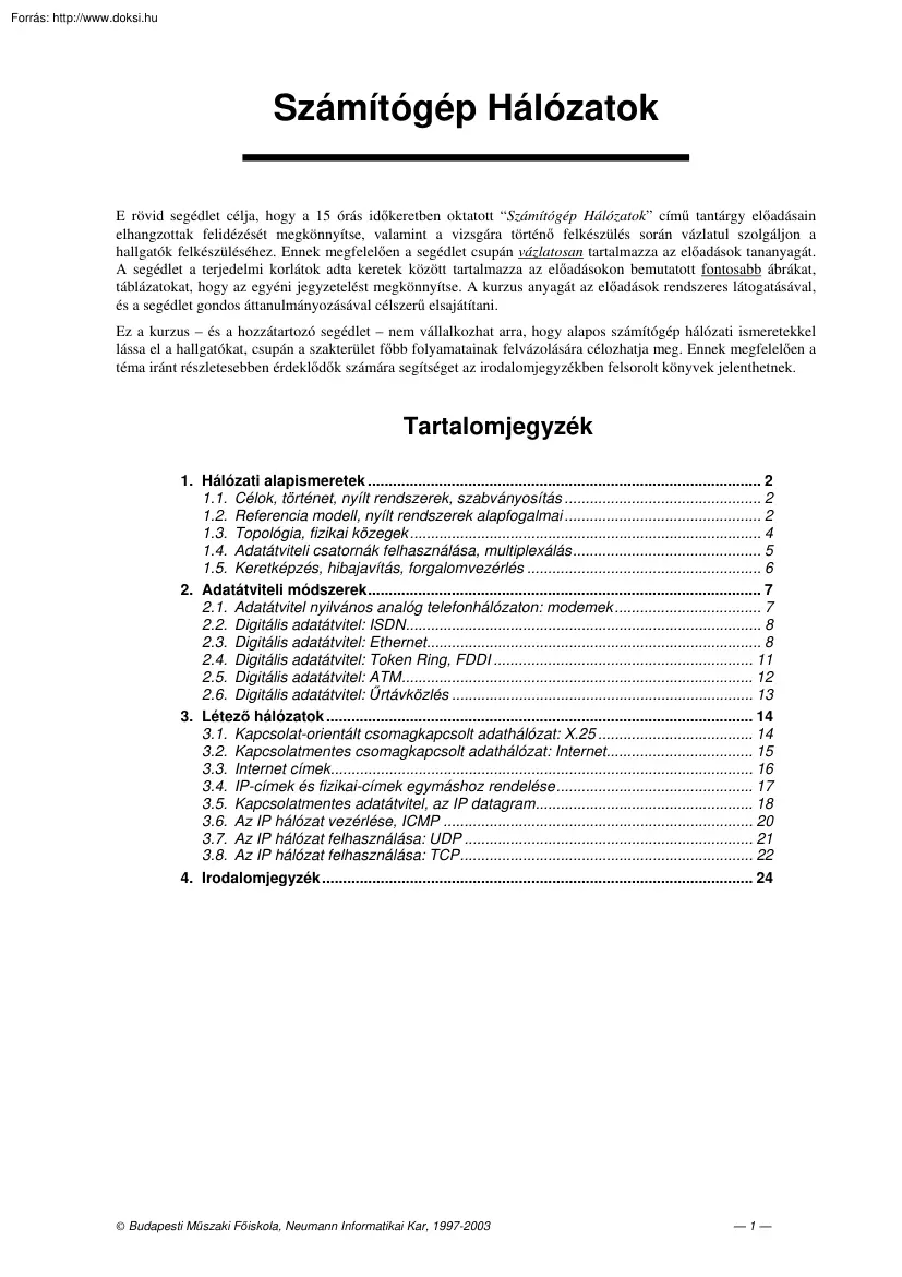 Számítógép hálózatok előadásjegyzet