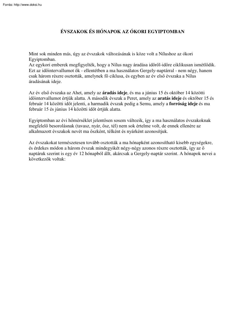 Évszakok és hónapok az ókori Egyiptomban