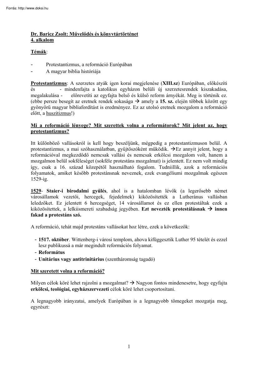 Dr. Baricz Zsolt - Művelődés és könyvtártörténet