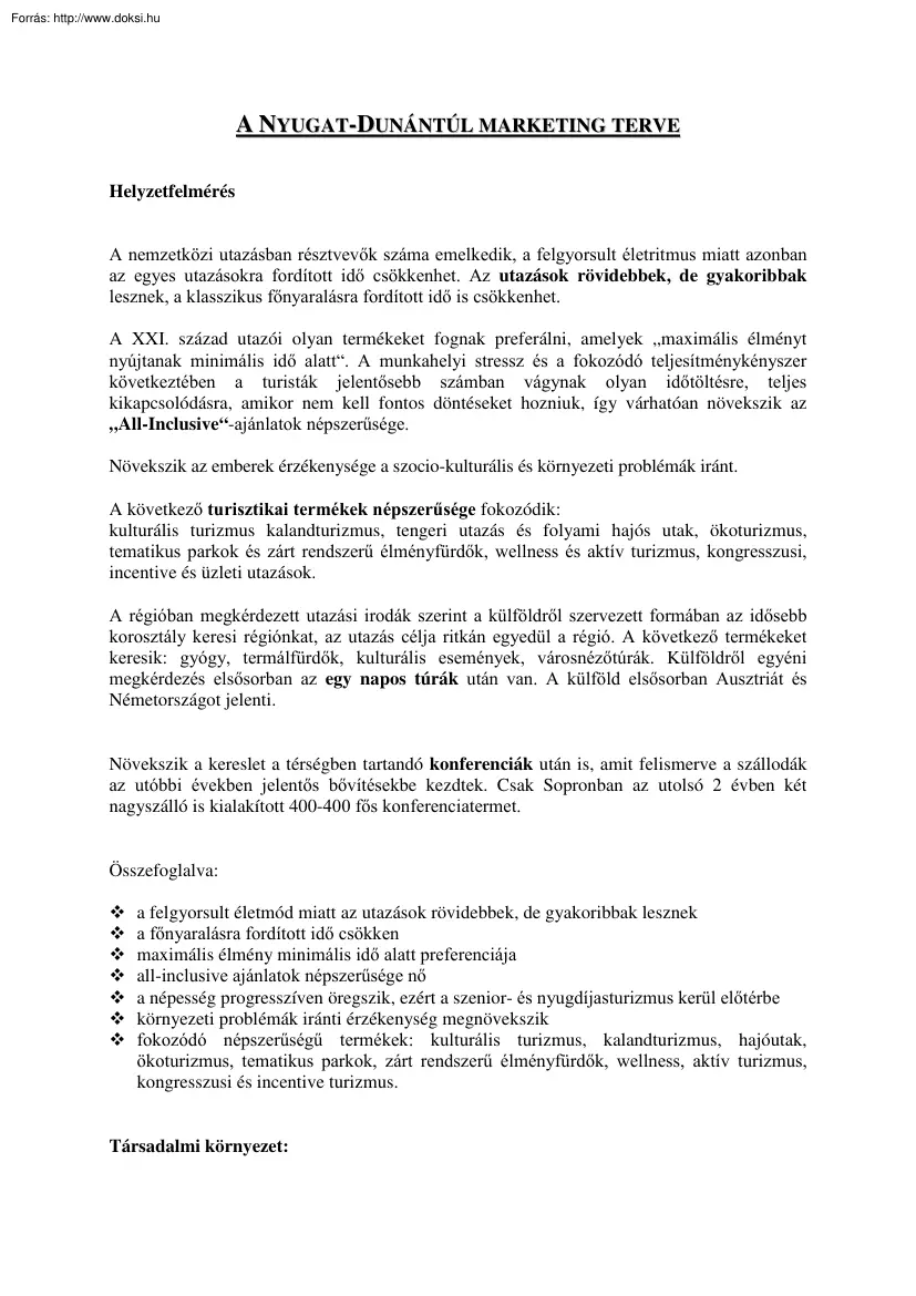 A Nyugat-Dunántúl marketing terve
