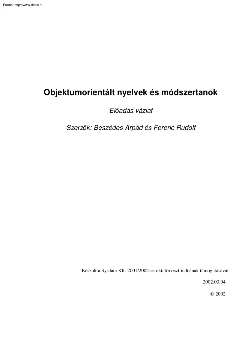 Beszédes-Ferenc - Objektumorientált nyelvek és módszertanok