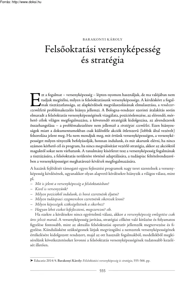 Bakonyi Károly - Felsőoktatási versenyképesség és stratégia