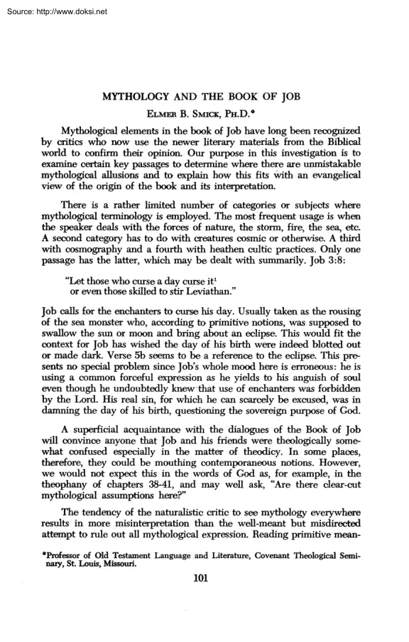 Elmer B. Smick - Mythology and the Book of Job