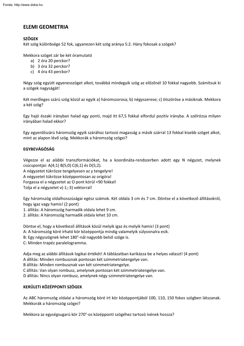 Elemi geometria, szögek