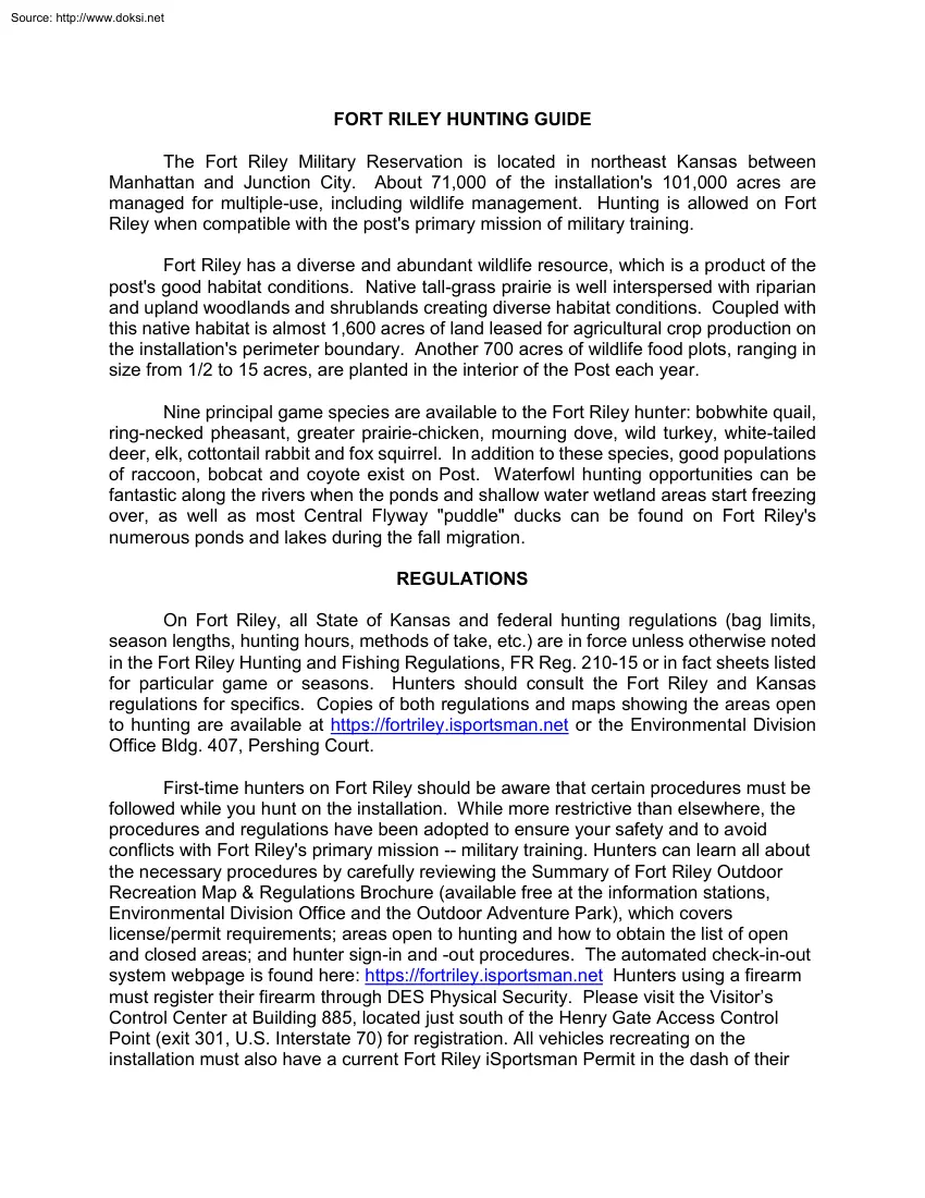 Fort Riley Hunting Guide