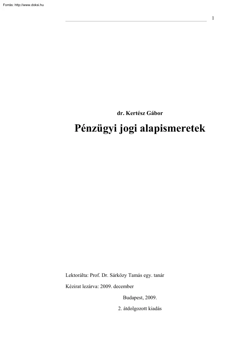 dr. Kertész Gábor - Pénzügyi jogi alapismeretek